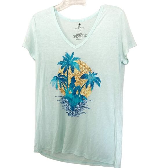 Disney Princess The Little Mermaid Blue Graphic Print Short Sleeve Shirt Large - Picture 3 of 5